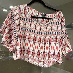 Stoosh Flutter-sleeve red white and blue crop Top, Size S